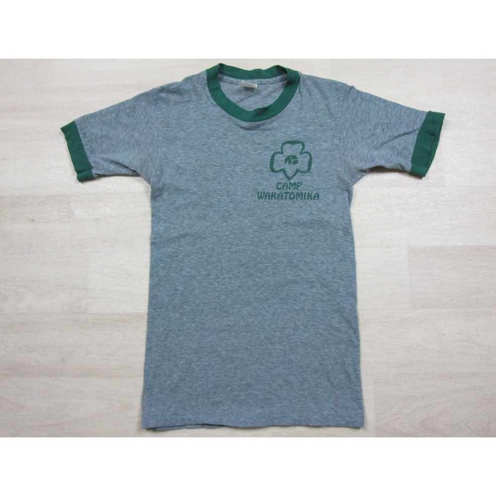 Vintage 80s Girl Scout Camp Wakatomika Ringer T-Shirt Girls (M) Utica, Ohio